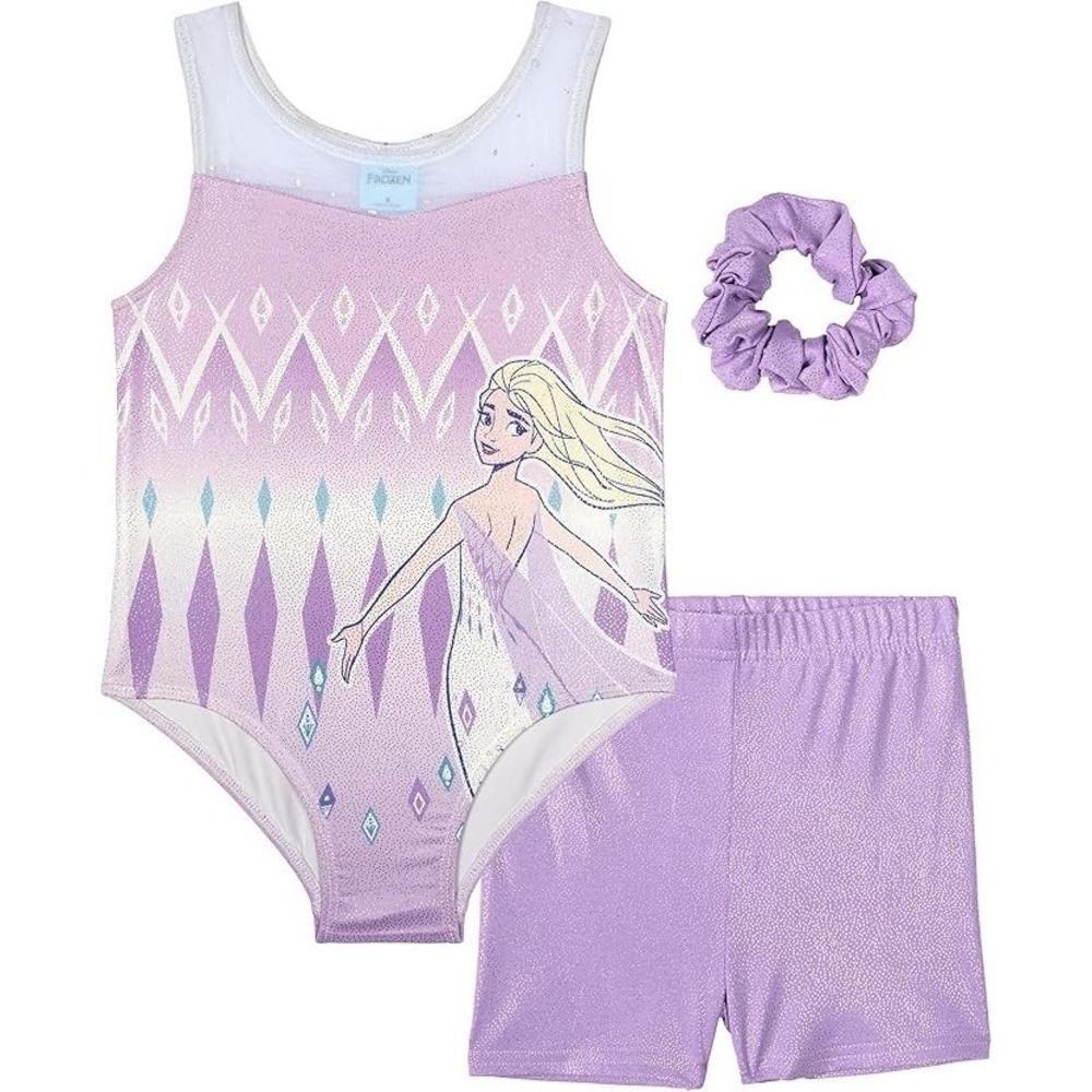 DISNEY 3T Leotard Gymnastics FROZEN Princess ELSA Tank Bodysuit Shorts Set NEW